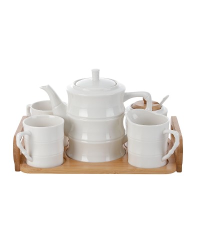 Juego de Tazas de Café Home ESPRIT Blanco Bambú Porcelana 240 ml