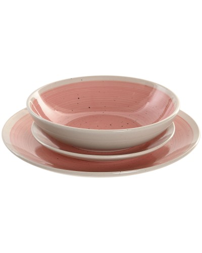 Assiettes Home ESPRIT Blanc Rose Grès 18 Pièces