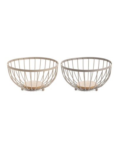 Portafrutta Home ESPRIT Beige Rosa Metallo Legno d'albero della gomma 25 x 25 x 13 cm (2 Unità)