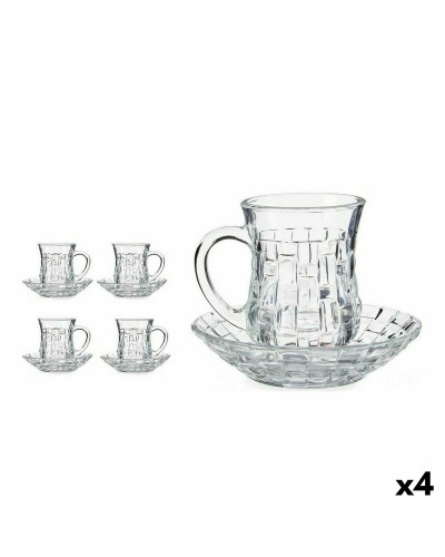 Set med koppar och fat 125 ml Transparent Glas (12 x 9 x 12 cm) (4 antal)