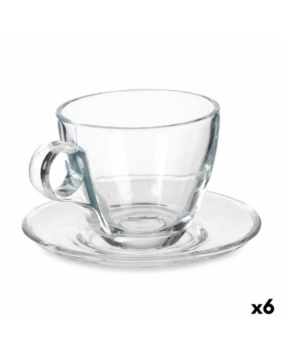 Tasse mit Untertasse Durchsichtig Glas 170 ml (6 Stück)