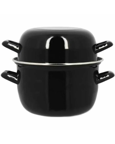 Kochtopf mit Deckel Menastyl Schwarz Stahl mit Glasemaille 2 Stücke