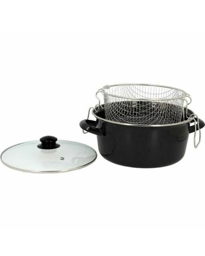 Poêle à frire avec panier TheKitchenette 3645580 Noir Verre Acier Bakélite Acier émaillé