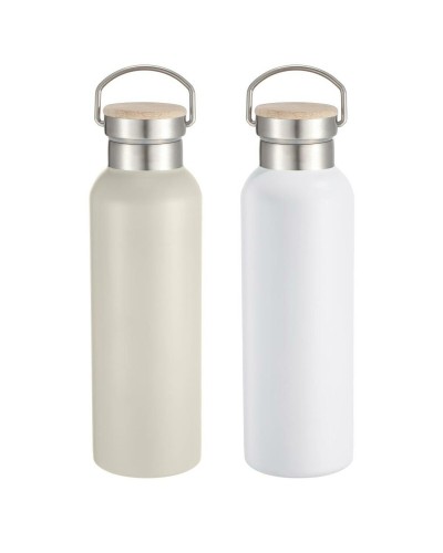 Waterfles Home ESPRIT Wit Beige Natuurlijk Bamboe Roestvrij staal 500 ml (2 Stuks)