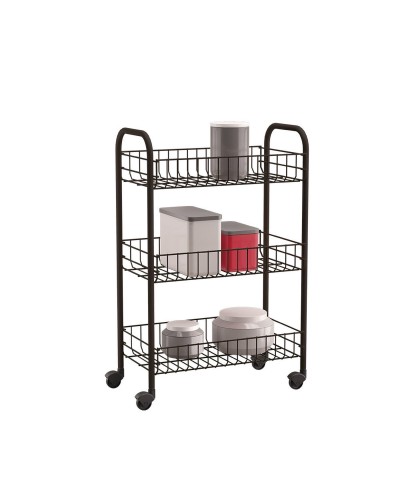 Metaltex Siena Küchenwagen Schwarz mit 3 Ablagen | Platzsparender Wagen | 63 x 41 x 23 cm
