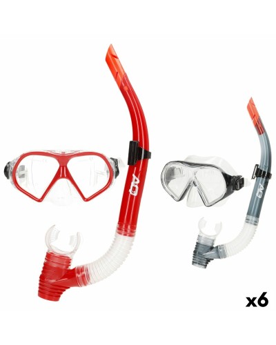 Taucherbrille mit Schnorchel AquaSport Rot Grau (6 Stück)