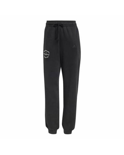 Pantalone Lungo Sportivo Adidas Signature Graphic Print Fleece Loose Nero Donna