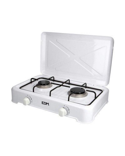 Gaskocher EDM Weiß - 2 Flammen Metall - 46x30 cm - Camping/Haus
