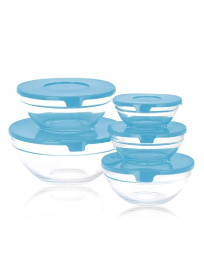 Set di 5 Scatole Porta Pranzo Glass EH Azzurro Trasparente