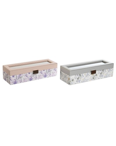 Custodia per orologi DKD Home Decor Bianco Grigio Lilla Rosa chiaro Cristallo 33 x 11 x 9 cm (2 Unità)