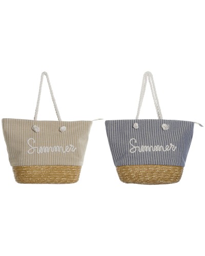 Sac-à-main Femme Home ESPRIT Bleu Beige Naturel 52 x 16 x 33 cm (2 Unités)