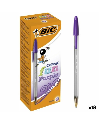 Bolígrafos Bic Cristal Fun Morado 1.6mm - Set de 18 Unidades - Escritura Colorida
