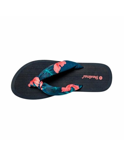Chanclas para Mujer Brasileras Hibiscus Nudo Fuchsia Negro