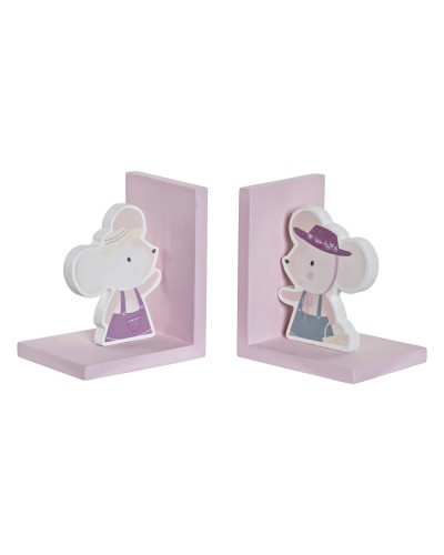 Fermalibri DKD Home Decor LD-173251 12,5 x 9,5 x 14,5 cm Mouse Per bambini Legno MDF (2 Unità)