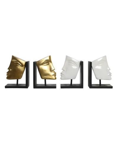 Bogstøtte DKD Home Decor Weiß Gold Harz Moderne Gesicht 30,5 x 10 x 22 cm (2 Stück)