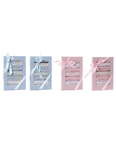 Ensemble de Bavoirs Home ESPRIT Bleu Rose Coton 19 x 29 x 3 cm (4 Unités)