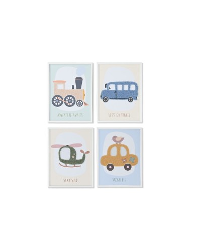 Cadre Home ESPRIT Jaune Bleu Toile 30 x 1,8 x 40 cm (4 Unités)