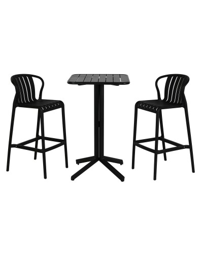 Tisch-Set mit 2 Stühlen Home ESPRIT Schwarz Metall Polypropylen 60 x 60 x 102 cm