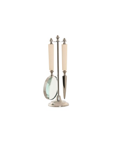 Magnifying glass Home ESPRIT Crystal Steel Bone 8 x 8 x 30 cm