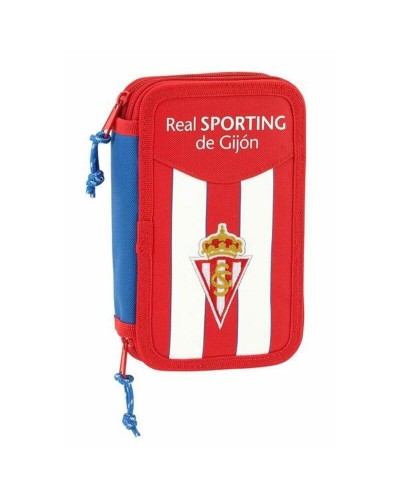 Doppel-Federtasche Real Sporting de Gijón Weiß Rot 12.5 x 19.5 x 4 cm (28 Stücke)