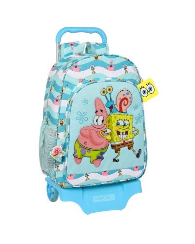 Mochila Escolar con Ruedas Spongebob Stay positive Azul Blanco (33 x 42 x 14 cm)