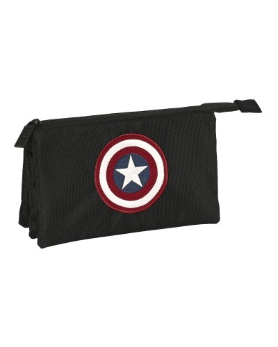 Dreifaches Mehrzweck-Etui Capitán América Schwarz (22 x 12 x 3 cm)