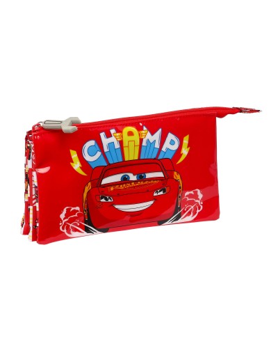 Dreifaches Mehrzweck-Etui Cars Let's race Rot Weiß (22 x 12 x 3 cm)