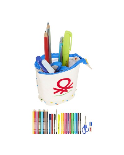 Astuccio per la Scuola con Accessori Benetton Topitos Bianco (8 x 19 x 6 cm) (32 Pezzi)