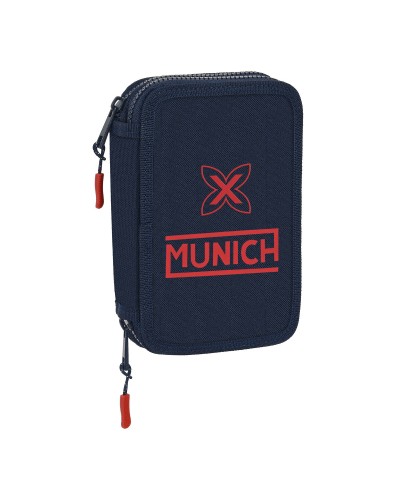 Dubbelt pennfodral Munich Flash Marinblå 12.5 x 19.5 x 4 cm (28 Delar)