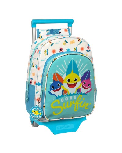 Schoolrugzak met Wielen Baby Shark Surfing Blauw Wit 26 x 34 x 11 cm