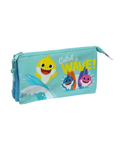 Pennenetui met 2 vakken Baby Shark Surfing Blauw Wit 22 x 12 x 3 cm