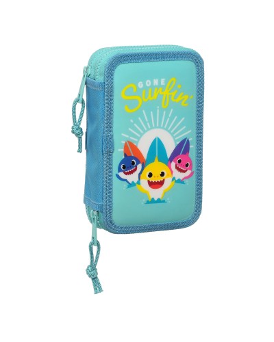 Doppel-Federtasche Baby Shark Surfing Blau Weiß 12.5 x 19.5 x 4 cm (28 Stücke)