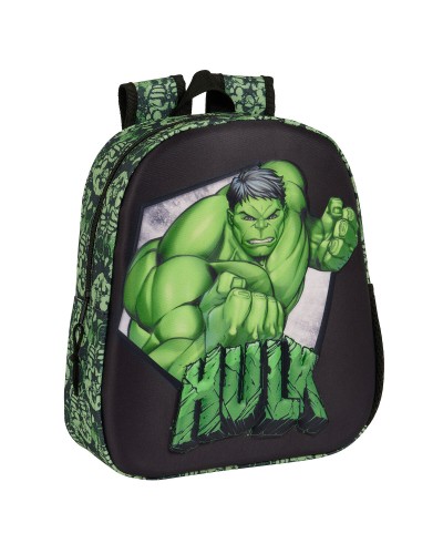 Kinderrucksack 3D Hulk Schwarz grün 27 x 33 x 10 cm