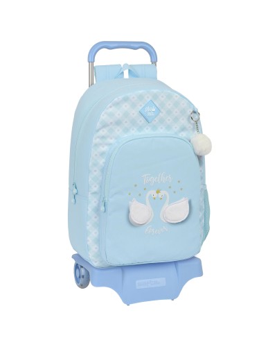 School Rucksack with Wheels Glow Lab Cisnes Blue 30 x 46 x 14 cm