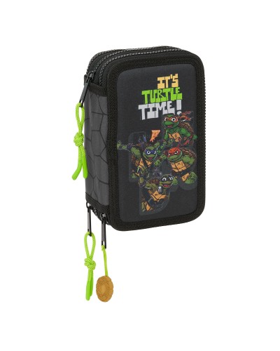 Trippel pennfodral Teenage Mutant Ninja Turtles Svart Grå 12,5 x 19,5 x 5,5 cm 36 Delar
