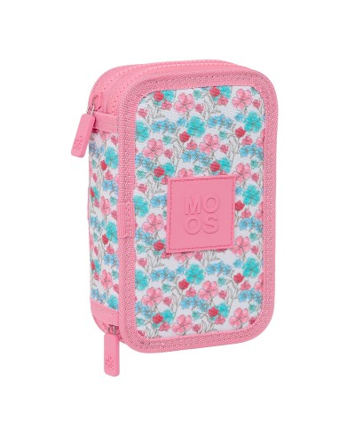 Dubbelt pennfodral Moos Flores Multicolour 12.5 x 19.5 x 4 cm 28 Delar