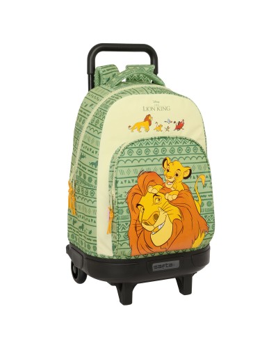 School Rucksack with Wheels Mufasa Green Beige 33 x 45 x 22 cm
