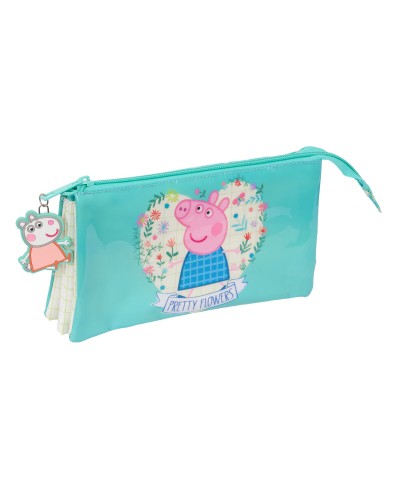 Tredubbel Carry-all Peppa Pig Pretty flowers Gul Mint 22 x 12 x 3 cm