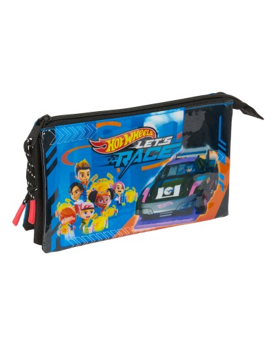 Dreifaches Mehrzweck-Etui Hot Wheels Let's race Blau Schwarz 22 x 12 x 3 cm