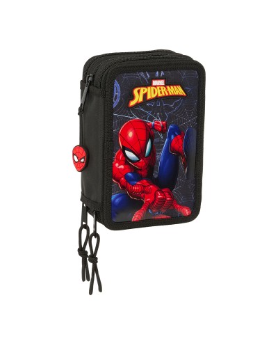 Estuche Escolar con Accesorios Spider-Man Attack Negro 12,5 x 19,5 x 5,5 cm 37 Piezas