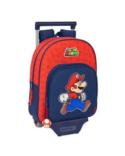Schulrucksack mit Rädern Super Mario Trick Rot Dunkelblau 28 x 34 x 10 cm