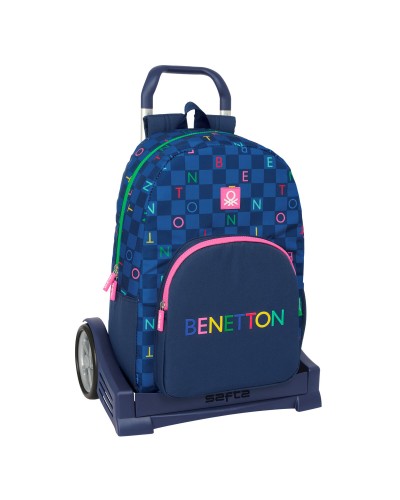 Schulrucksack mit Rädern Benetton Damero Marineblau 30 x 46 x 14 cm