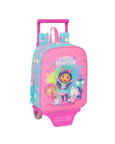 Mochila Escolar con Ruedas Gabby's Dollhouse Confetti Rosa Turquesa 22 x 27 x 10 cm