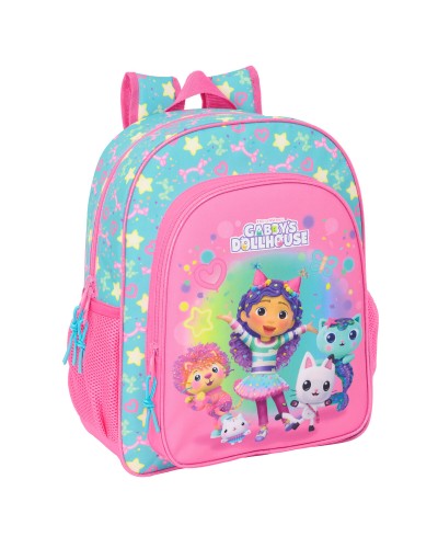 Mochila Escolar Gabby's Dollhouse Confetti Rosa Turquesa 32 x 38 x 12 cm