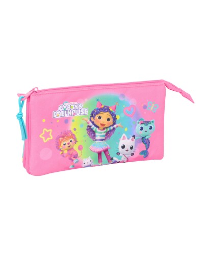 Dreifaches Mehrzweck-Etui Gabby's Dollhouse Confetti Rosa türkis 22 x 12 x 3 cm