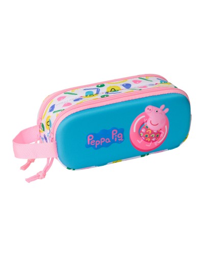 Pennenetui met 2 vakken Peppa Pig Blauw Wit Roze 21 x 8 x 6 cm 3D