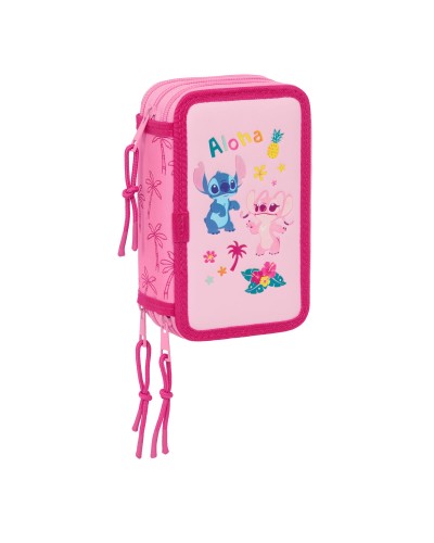 Plumier Triplo Lilo & Stitch Chill Rosa Menta 12,5 x 19,5 x 5,5 cm 37 Pezzi