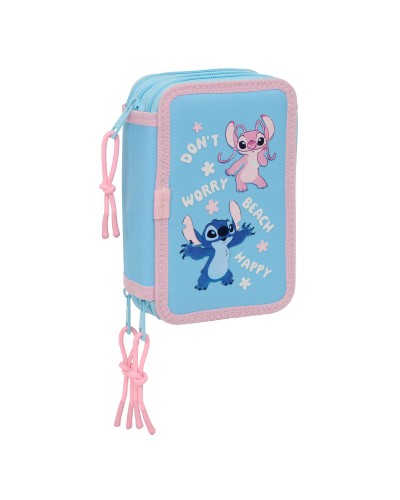 Driedubbele Pennenzak Lilo & Stitch Happy Hemelsblauw 12,5 x 19,5 x 5,5 cm 37 Onderdelen