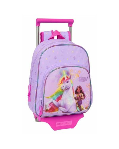 School Rucksack with Wheels Unicorn Academy Lilac 28 x 34 x 10 cm