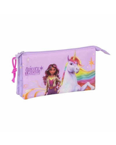 Tredubbel Carry-all Unicorn Academy Lila 22 x 12 x 3 cm